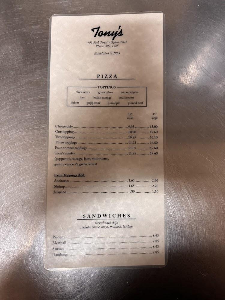 Tony's Pizza Menu image 2