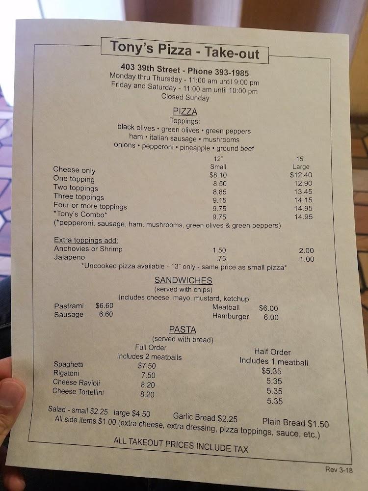 Tony's Pizza Menu image 3